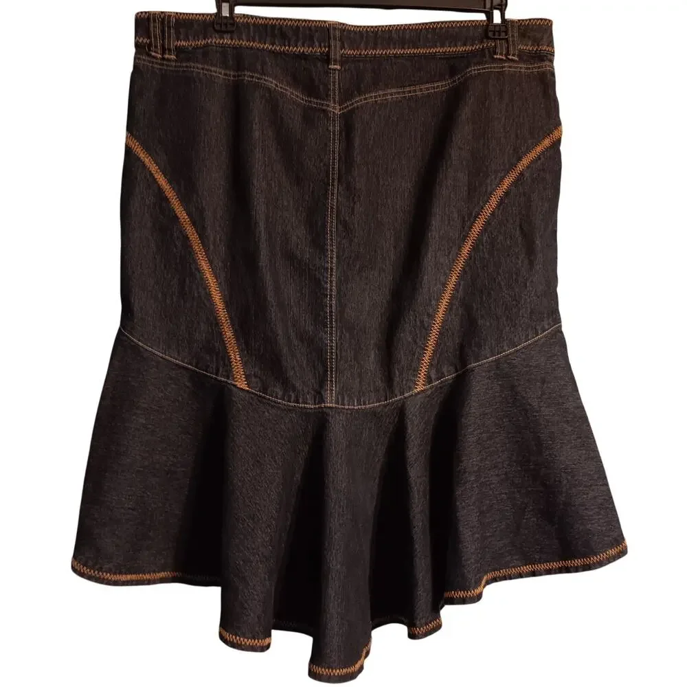 Bisou Bisou Dark Wash Denim Skirt Size 18 Mermaid Style & Ruffled High-Low Hem
